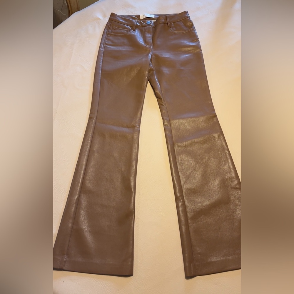 Brown Faux Leather Flare Pants/ vegan leather